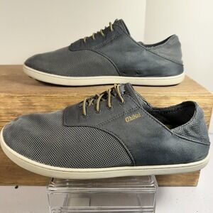 OluKai Nohea Moku Shoes Mens 10.5 Gray Canvas Mesh Casual Boat Court Sneakers
